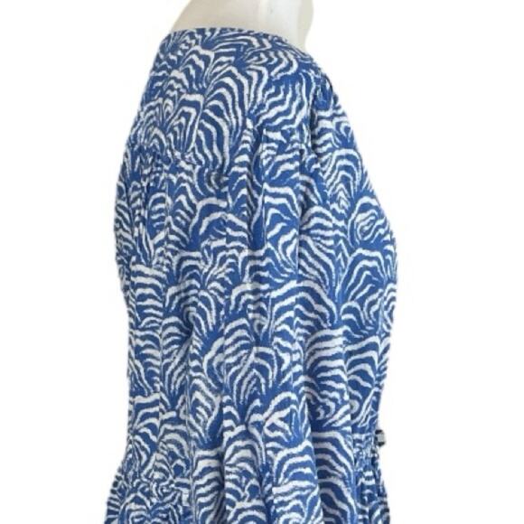 H&M New Dress Long Sleeve Split Neck Tie Waist Blue White Women’s Size Large - Picture 7 of 11